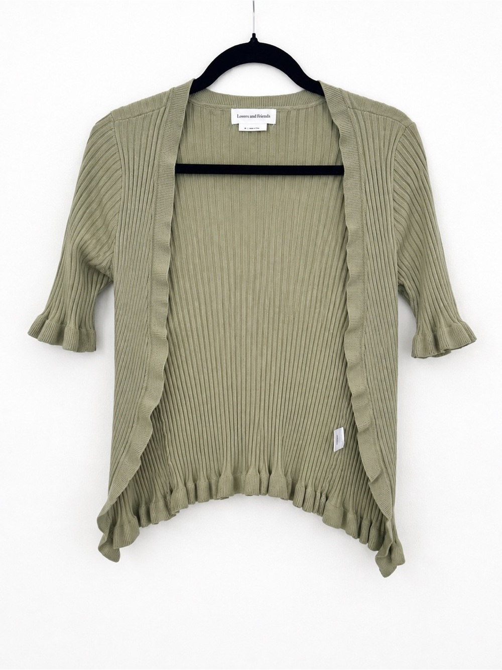 Lovers and Friends Sage Green Ribbed Ruffle Cardigan – Size M